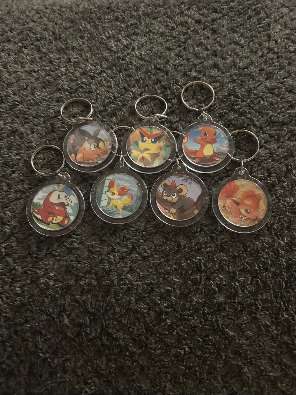 Hand Crafted clear acrylic Pokemon-style character keychain - multicolor